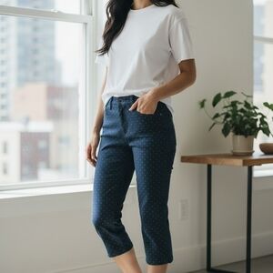 Lee Classic Fit Navy Polka Dot Jean Capris